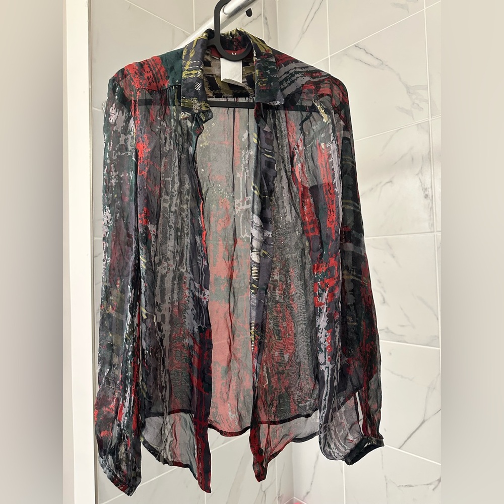 (Sold) Vintage MaxMara 100% Silk Multicolor Patterned Blouse